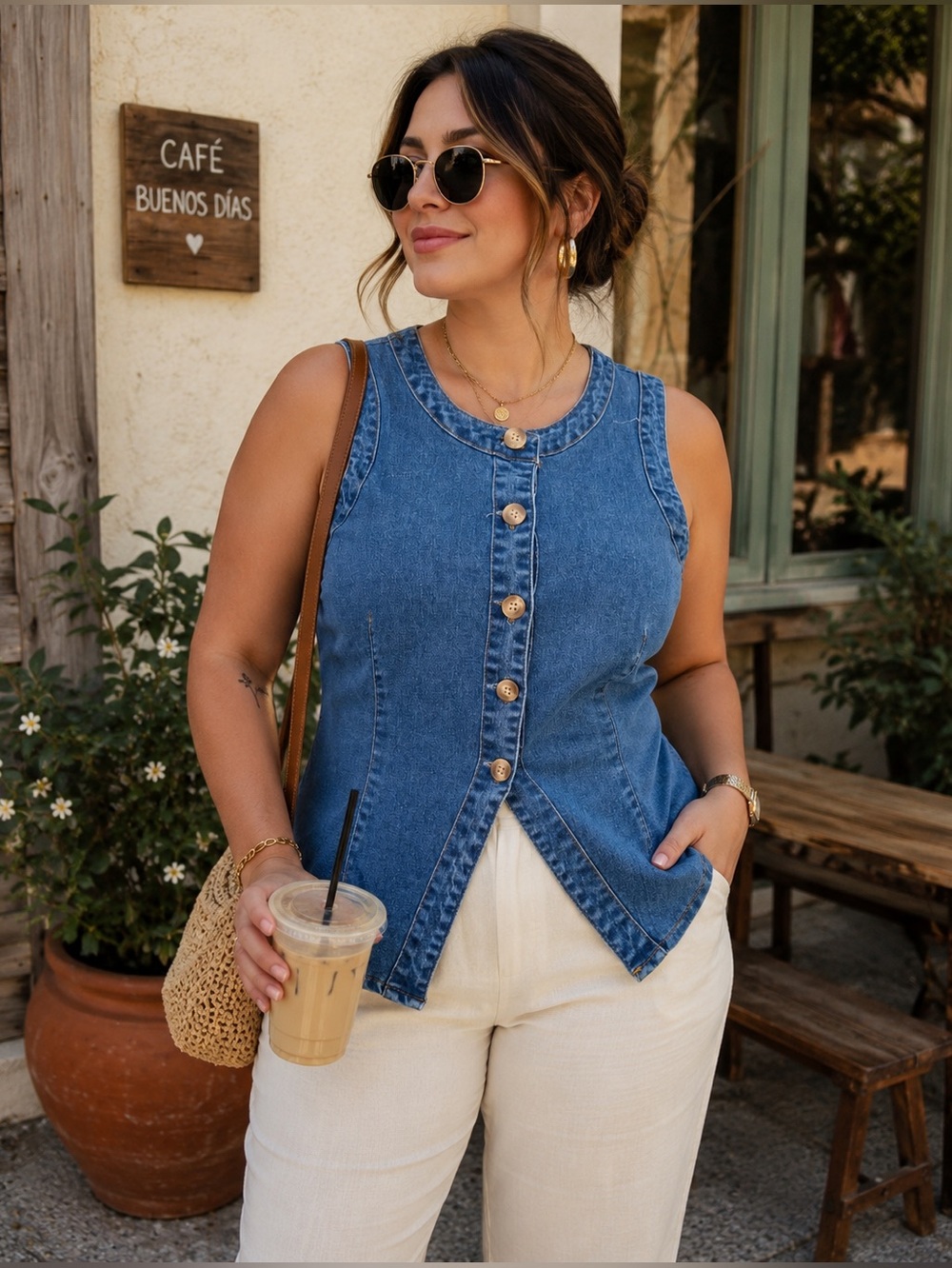 Zoe & Zoey Denim Button Front Top L Y2K Casual Chic NWT Style